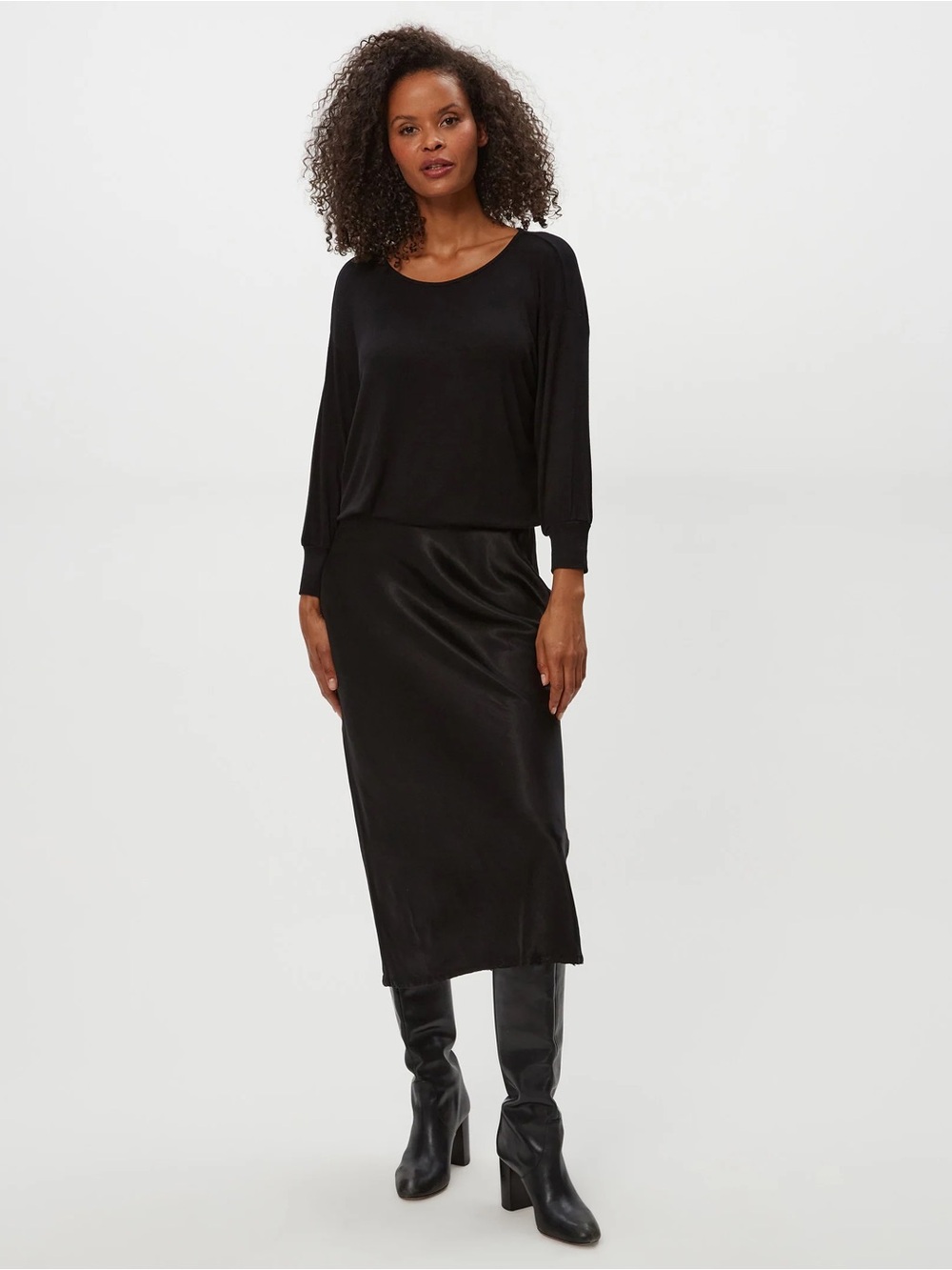 Michael Stars Nadia Black Mixed Media Midi Dress